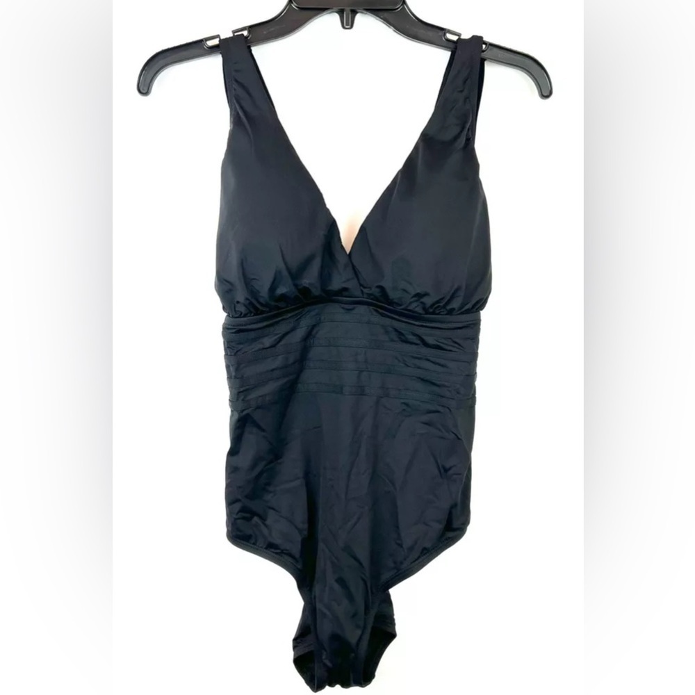 La Blanca Women’s Black V Neck Padded One Piece Swimsuit Size 16W